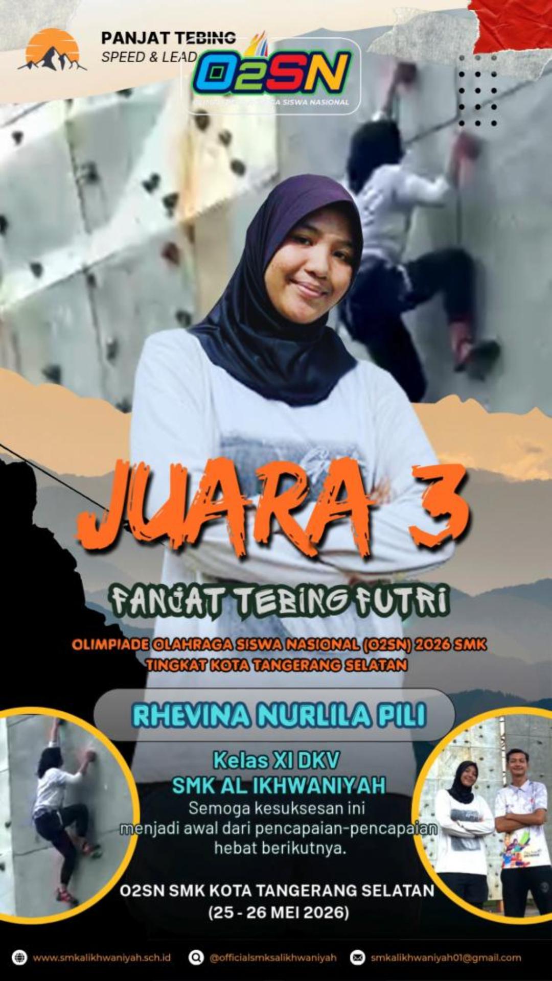 Juara 3 Panjat Tebing Putri O2SN SMK Tingkat Kota Tangerang Selatan 2026 Juara 3 Panjat Tebing Putri O2SN SMK Tingkat Kota Tangerang Selatan 2026
